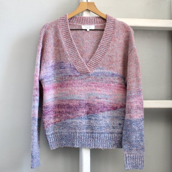 Scalpers Purple Blue Ombre Wool Alpaca Blend V-Neck Pullover Sweater Size Small - Picture 1 of 7